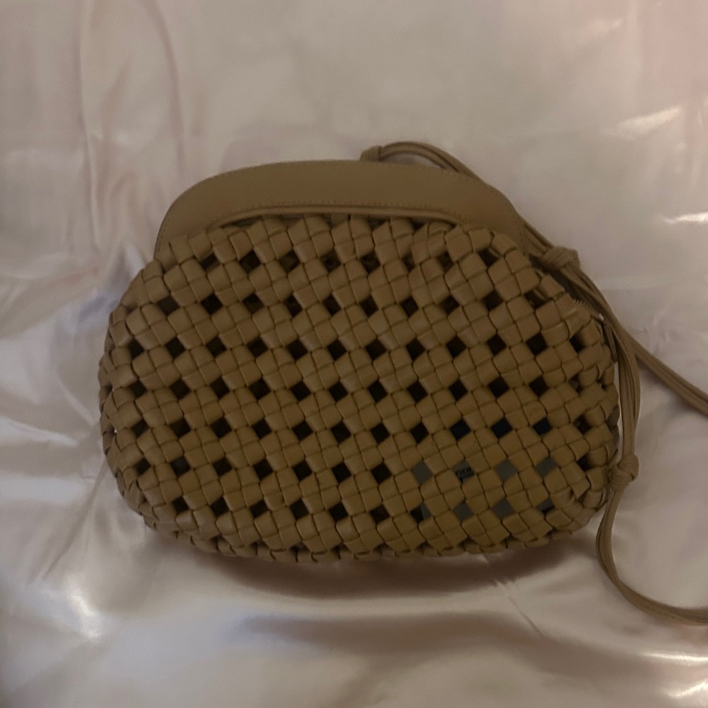Tan Woven Leather Crossbody Bag